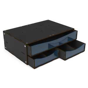Stackable Hobby Drawer Rack with 3 horizontal drawers and dividers - Black (Magnetized)