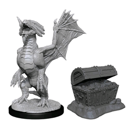 Nolzur's Marvelous Miniatures (unpainted): Bronze Dragon Wyrmling & Pile of Sea found Treasure