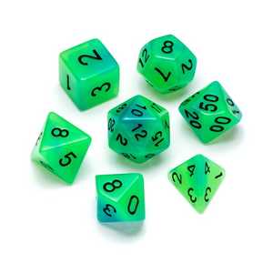 Resin Dice: Fluorescence Series Green & Blue - Numbers: Black 7-die Set