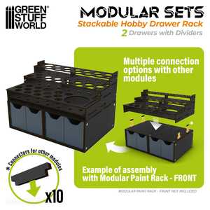 Stackable hobby drawer rack with 4 vertical drawers - Black (Magnetized)