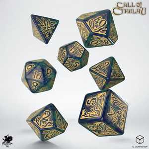 Call of Cthulhu RPG 7th ed Dice Set: Blue-green & Gold (7)