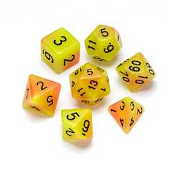 Resin Dice: Fluorescence Series Orange & Yellow - Numbers: Black 7-die Set