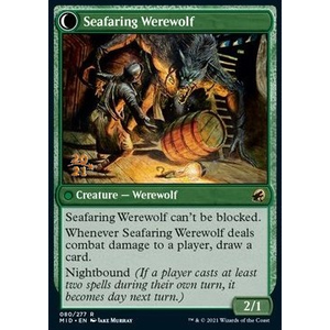 Magic löskort: Innistrad: Midnight Hunt: Suspicious Stowaway // Seafaring Werewolf  (Promo) (Foil)