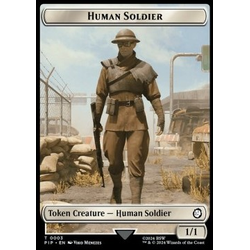 Magic löskort: Universes Beyond: Fallout: Human Soldier Token (W 1/1) // Settlement Token