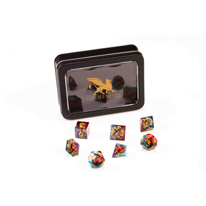 Razor Series Dice: Red Liquid Core Dragon Eye, Blue Dice, Gold Numbers 7-die Set