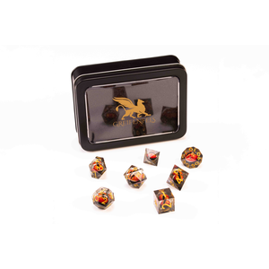 Razor Series Dice: Red Liquid Core Dragon Eye, Clear Dice, Gold Numbers 7-die Set