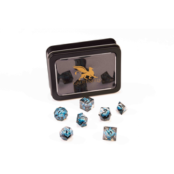 Razor Series Dice: Blue Liquid Core Dragon Eye, Clear Dice, Blue Numbers 7-die Set