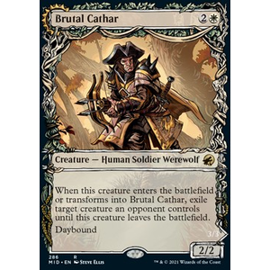 Magic löskort: Innistrad: Midnight Hunt: Brutal Cathar // Moonrage Brute (alternative art)