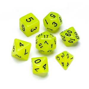 Resin Dice: Fluorescence Series Jade - Numbers: Black 7-die Set