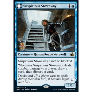 Magic löskort: Innistrad: Midnight Hunt: Suspicious Stowaway // Seafaring Werewolf  (Promo) (Foil)