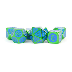 Metallic Dice: Digital Enamel Metal Dice Set, 16mm Green with Blue Enamel