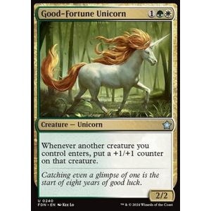 Magic löskort: Magic: The Gathering Foundations: Good-Fortune Unicorn (Foil)
