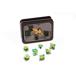 Razor Series Dice: Emerald Liquid Core Dragon Eye, Clear Dice, Gold Numbers 7-die Set