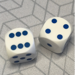 Precision Dice for Backgammon: White with Blue Pips 16mm Pair (2 st)