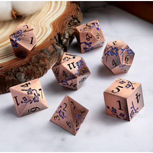 Metal & Enamel Dice Set: Sakura Copper & Blue (7)