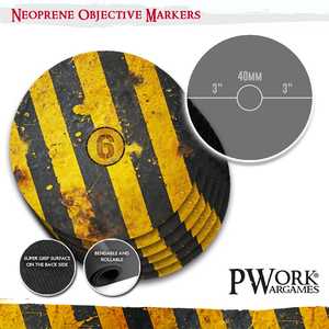 PWork Wargames: 40K Objective Markers - Danger Zone (Neoprene) (6)